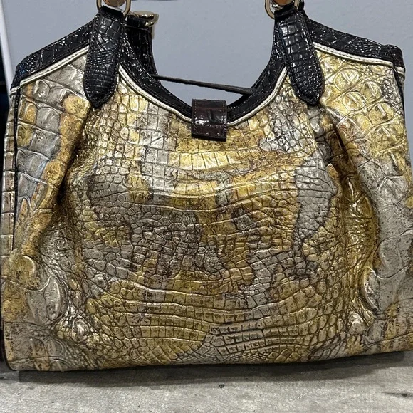 Brahmin Gold and Black Crocodile Shoulder Bag